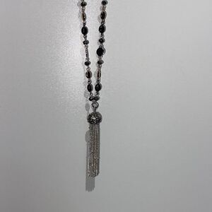 Nine West Women's Beaded Tassel Silver Necklace Choker NWT